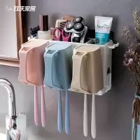吸盘牙刷架套装漱口杯壁挂卫生间吸壁式牙膏牙具盒置物架牙刷杯 三维工匠 三口之家+接水盘