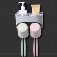 吹风机架免打孔卫生间用品用具洗漱台浴室牙膏牙刷置物架壁挂家用 三维工匠 三口之家牙刷架