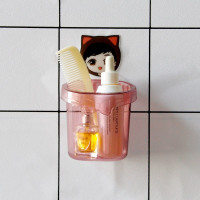 创意卫生间免打孔收纳架洗漱台壁挂式梳子牙刷牙膏收纳筒置物架 三维工匠 小王子-酒红+小公主-灰色牙刷架