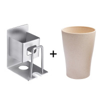 牙膏牙刷置物架多功能不锈钢卫生间漱口杯套装免打孔电动牙刷架 三维工匠 单人牙膏牙刷架x3只(配不锈钢杯)