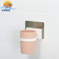 免打孔刷牙杯牙刷架牙刷盒吸壁式漱口杯牙刷架套装卫生间壁挂式 三维工匠 浅绿色濑口杯绿色