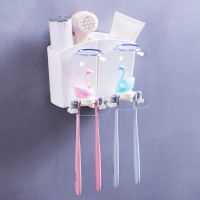 牙刷置物架情侣款吸壁式创意可爱自动挤牙膏器牙刷架放口杯的架子 三维工匠 双人:粉蓝2杯