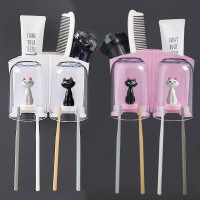 牙刷置物架牙具一家四口壁挂卫生间免打孔洗漱杯架壁式牙刷架套装 三维工匠 3人:黑白天鹅双杯+粉盒天鹅单杯