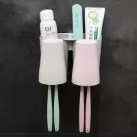 新款2/3/4口 吸壁式牙刷架洗漱套装壁挂杯架漱口杯刷牙杯浴室套装 三维工匠 竹纤维两口不带挤牙器