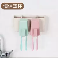 创意免打孔五口之家牙膏牙刷置物架卫生间四口之家吸壁式牙具套装 三维工匠 小麦四口(送牙刷4支)牙刷架
