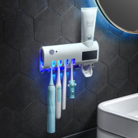 抖音款牙刷消毒器紫外线免打孔卫生间壁挂式置物架电动吸壁式 三维工匠 光能智能版+2吸磁杯子牙刷架/牙具座