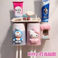 儿童多功能卡通小麦秸秆创意免打孔洗漱杯置物架壁挂式情侣牙刷架 三维工匠 三人K坐叮招叮坐