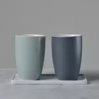 北欧ins风格情侣洗漱口杯莫兰迪色系陶瓷刷牙杯酒店民宿定制LOGO 三维工匠 乌蓝色+淡粉色+托盘洗漱杯