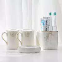 时尚骨瓷牙具卫生间陶瓷漱口杯牙刷架按压洗手液瓶漱口杯散件 三维工匠 雅园3件套(两杯+牙刷架)