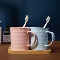 简约漱口杯 情侣刷牙杯子 洗漱杯家用塑料带手柄便携式旅行牙刷杯 三维工匠 深蓝色+樱粉色