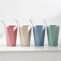 家用小麦秆洗漱杯简约菱形刷牙杯子情侣牙缸涑口杯牙具杯水杯 三维工匠 粉红色