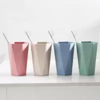 家用小麦秆洗漱杯简约菱形刷牙杯子情侣牙缸涑口杯牙具杯水杯 三维工匠 绿色