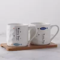 刷牙杯子 洗漱杯陶瓷漱口杯情侣套装牙刷杯一对牙杯卫生间簌口杯 三维工匠 哑光鱼群漱口杯