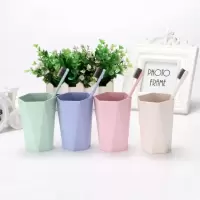 小麦秸秆菱形杯子刷牙杯漱口杯家用情侣牙刷杯麦香洗漱杯子 三维工匠 颜色可备注4个装