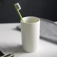 日式陶瓷婚庆礼品刷牙杯涮牙杯漱口杯家庭套装组合情侣一对牙刷杯 三维工匠 白色麻纹单杯洗漱杯
