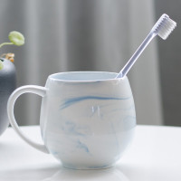 漱口杯情侣套装创意陶瓷家用洗漱杯牙缸刷牙杯子简约牙刷杯一对 三维工匠 大理石纹-蓝色