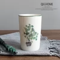 北欧绿植陶瓷洗漱杯情侣漱口杯套装一对牙刷杯家用简约牙缸杯四件 三维工匠 4件套:圆币草+尤加利叶+牙刷筒+陶瓷托盘