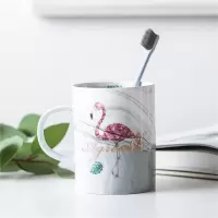 简约陶瓷牙杯情侣洗漱杯子创意欧式刷牙杯家用牙缸ins漱口杯一对 三维工匠 仙人掌矮大理石纹三件套
