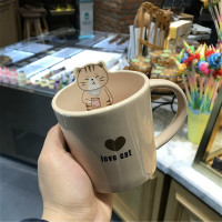 创意猫咪漱口杯牙杯牙缸刷牙杯陶瓷简约小清新情侣牙刷洗漱杯套装 三维工匠 黄色