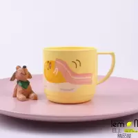 可爱卡通粉色密胺带柄儿童刷牙杯洗漱杯喝水杯厚实耐热耐摔 三维工匠 粉猫一个7.5*7.5cm买2个送杯盖