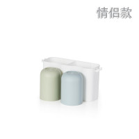 日式牙刷架吸壁式洗漱杯子牙膏盒刷牙杯套装牙具漱口杯壁挂架 三维工匠 小麦四口(带)挤牙膏器