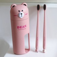 可爱洗漱杯带盖卡通刷牙杯便携式漱口杯牙缸旅行套装牙刷盒筒口杯 三维工匠 青色带2个牙刷