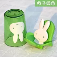 强力吸盘牙刷架创意情侣洗漱杯套装可爱卡通糖果色漱口杯牙刷挂 三维工匠 兔子绿色