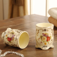 欧式陶瓷浴室用品洗漱杯牙刷漱口杯刷牙杯子牙桶牙缸一对情侣杯 三维工匠 A06单杯(万字经文)