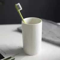 牙刷杯北欧ins风漱口杯套装简约现代情侣洗漱杯创意陶瓷家用 一对 三维工匠 黑白竖纹一对+竹托