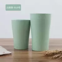 小麦秸秆漱口杯创意圆形情侣水杯牙刷杯洗漱杯子一大一小套装 三维工匠 北欧绿一大一小