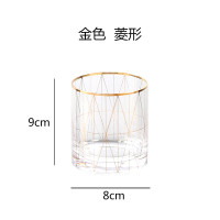 北欧电镀金色轻奢 玻璃杯 水杯牙刷漱口杯 化妆刷收纳桶金边花瓶 三维工匠 金色格子X1洗漱杯