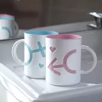 情侣漱口杯塑料刷牙杯洗漱杯牙缸带手柄2件套装 三维工匠 蓝粉绿3件套