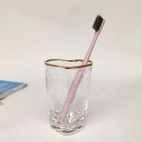 北欧ins心形玻璃杯网红漱口杯情侣杯套装家用可爱刷牙杯结婚口杯 三维工匠 金色恋人/三杯+三卡位托盘洗漱杯