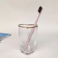 北欧ins心形玻璃杯网红漱口杯情侣杯套装家用可爱刷牙杯结婚口杯 三维工匠 金色恋人/三杯+三卡位托盘洗漱杯