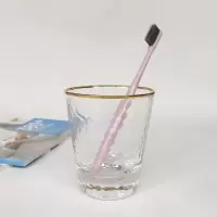 描金边锤纹玻璃杯网红一家三口漱口杯北欧ins刷牙杯情侣洗漱套装 三维工匠 描金边锤纹/对杯洗漱杯