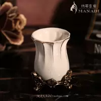 陶瓷欧式简约洗漱杯家居水杯浴室情侣刷牙杯卫浴牙缸创意漱口杯 三维工匠 鸢尾花口杯