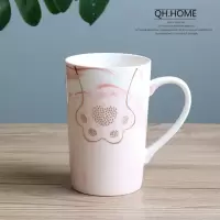 漱口杯套装陶瓷情侣洗漱杯一对刷牙杯子大理石纹牙刷杯家用牙缸 三维工匠 4件套:熊掌[红+灰]+牙刷筒+陶瓷托盘