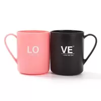 2个装情侣love漱口杯加厚刷牙杯创意洗漱杯子 带柄牙刷杯牙缸杯 三维工匠 粉色黑色一对装