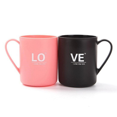 2个装情侣love漱口杯加厚刷牙杯创意洗漱杯子 带柄牙刷杯牙缸杯 三维工匠 黑色白色一对装