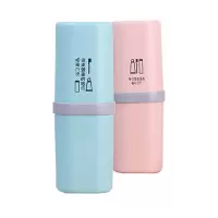 便携式旅行牙刷盒套装洗漱杯简约带盖牙膏牙筒牙刷杯刷牙杯漱口杯 三维工匠 粉色+绿色