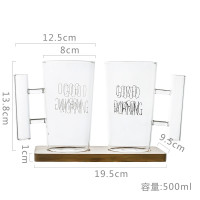 简约玻璃漱口杯套装洗漱杯情侣杯牙缸水杯杯子创意日本透明刷牙杯 三维工匠 功能型带把杯黑字+白字+底板