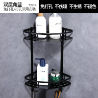 浴室置物架免打孔黑色洗手间卫生间厕所转角三角架子收纳壁挂式 三维工匠 77952-带钩加厚双层角篮