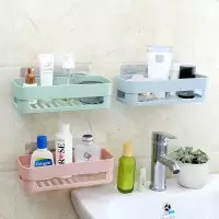 创意卫生间置物架浴室洗手间厕所塑料墙上壁挂置物架化妆品收纳架 三维工匠 3个装带毛巾杆(绿+蓝+粉)储物架