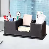 多功能文具收纳盒办公室桌面摆件笔筒创意时尚韩国小清新简约女男 三维工匠 双笔筒-黑色牛皮纹