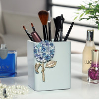 创意时尚可爱小清新化妆刷笔筒办公室桌面收纳盒商务礼品 三维工匠 小碎花方形D款笔筒