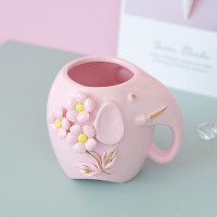 创意可爱时尚卡通大象笔筒桶化妆刷筒办公室桌面眼线笔眉笔收纳盒 三维工匠 玉瓷大象笔筒-粉