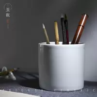 景德镇简约创意复古风陶瓷毛笔笔筒办公文房茶室用具 三维工匠 白釉大笔筒(无开片)