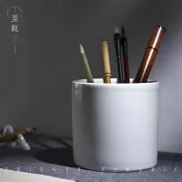 景德镇简约创意复古风陶瓷毛笔笔筒办公文房茶室用具 三维工匠 冰纹大笔筒