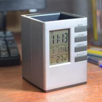 方形创意带背光办公桌面时钟企业定制印logo 三维工匠 声控背光(贴纸定制)幽默短句笔筒