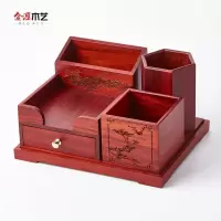 红木商务笔桶木质笔筒创意时尚办公室桌面收纳盒多功能竹文具摆件 三维工匠 新款碳化竹